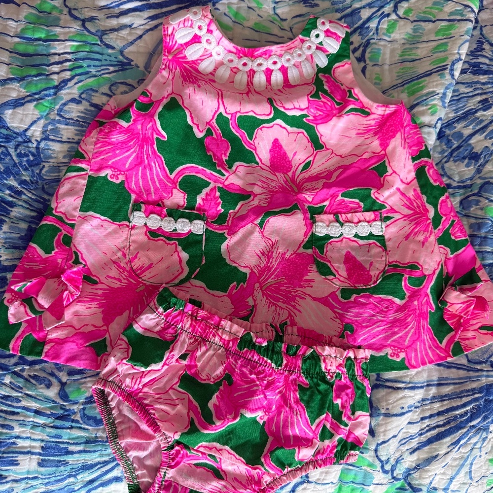 Lilly Pulitzer Infant Shift Kelly Green Hibiss kiss 3-6 mo